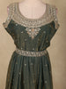 Deep Olive Green Beads and Mirror Embroidered Design Organza Party Wear Gown with Hip Belt
