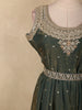 Deep Olive Green Beads and Mirror Embroidered Design Organza Party Wear Gown with Hip Belt