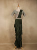 Deep Olive Green Embroidered Georgette Ready To Wear Saree with Designer Blouse