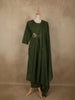 Deep Olive Green Floral Thread Embroidered Design Cotton Anarkali Salwar Suit