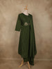 Deep Olive Green Floral Thread Embroidered Design Cotton Anarkali Salwar Suit