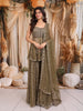Deep Olive Green Heavy Sequins and Beads Embroidered Design Net Fancy Peplum Palazzo Suit with Matching Dupatta