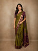 Deep Olive Green Mini Checked Zari Woven Design Pure Kanchipuram Silk Saree with Contrast Peacock Zari Border