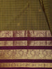 Deep Olive Green Mini Checked Zari Woven Design Pure Kanchipuram Silk Saree with Contrast Peacock Zari Border