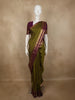 Deep Olive Green Mini Checked Zari Woven Design Pure Kanchipuram Silk Saree with Contrast Peacock Zari Border