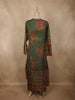 Deep Olive Green Paisley Printed Design Georgette Palazzo Suit with Long Coat