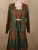 Deep Olive Green Paisley Printed Design Georgette Palazzo Suit with Long Coat