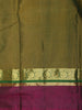 Deep Olive Green Striped Woven Design Kanchipuram Silk Saree with Contrast Zari Border