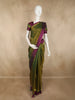 Deep Olive Green Striped Woven Design Kanchipuram Silk Saree with Contrast Zari Border