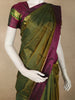Deep Olive Green Striped Woven Design Kanchipuram Silk Saree with Contrast Zari Border