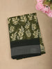 Deep Olive Moss Green Leaf Printed Design Linen Cotton Saree