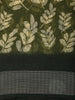 Deep Olive Moss Green Leaf Printed Design Linen Cotton Saree