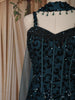 Deep Peacock Blue Heavy Sequins and Beads Embroidered Design Net Lehenga with Choker Dupatta