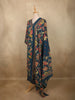 Deep Peacock Teal Blue Floral Printed Design Cotton Salwar Suit with Dupatta