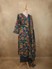 Deep Peacock Teal Blue Floral Printed Design Cotton Salwar Suit with Dupatta