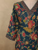 Deep Peacock Teal Blue Floral Printed Design Cotton Salwar Suit with Dupatta