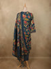 Deep Peacock Teal Blue Floral Printed Design Cotton Salwar Suit with Dupatta