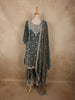 Deep Peacock Teal Blue Floral Sequins Embroidered Design Organza Sharara Suit With Dupatta
