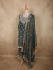 Deep Peacock Teal Blue Floral Sequins Embroidered Design Organza Sharara Suit With Dupatta