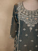 Deep Peacock Teal Blue Floral Sequins Embroidered Design Organza Sharara Suit With Dupatta