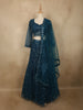 Deep Peacock Teal Blue Floral Sequins and Beads Embroidered Design Net Mermaid Lehenga with Dupatta