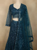 Deep Peacock Teal Blue Floral Sequins and Beads Embroidered Design Net Mermaid Lehenga with Dupatta