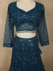 Deep Peacock Teal Blue Floral Sequins and Beads Embroidered Design Net Mermaid Lehenga with Dupatta