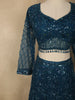 Deep Peacock Teal Blue Floral Sequins and Beads Embroidered Design Net Mermaid Lehenga with Dupatta