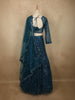 Deep Peacock Teal Blue Floral Sequins and Beads Embroidered Design Net Mermaid Lehenga with Dupatta