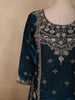 Deep Peacock Teal Blue Floral Sequins and Beads Embroidered Design Organza Sharara Suit With Dupatta