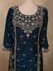 Deep Peacock Teal Blue Floral Sequins and Beads Embroidered Design Organza Sharara Suit With Dupatta