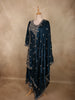 Deep Peacock Teal Blue Floral Sequins and Beads Embroidered Design Organza Sharara Suit With Dupatta