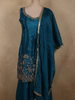 Deep Peacock Teal Blue Floral Sequins and Beads Embroidered Design Satin Palazzo Suit with Dupatta