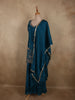 Deep Peacock Teal Blue Floral Sequins and Beads Embroidered Design Satin Palazzo Suit with Dupatta
