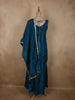 Deep Peacock Teal Blue Floral Sequins and Beads Embroidered Design Satin Palazzo Suit with Dupatta