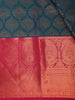 Deep Peacock Teal Blue Floral Tree Zari Woven Design Pure Kanchipuram Silk Saree with Contrast Zari Paisley Border