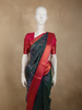 Deep Peacock Teal Blue Floral Tree Zari Woven Design Pure Kanchipuram Silk Saree with Contrast Zari Paisley Border