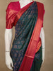 Deep Peacock Teal Blue Floral Tree Zari Woven Design Pure Kanchipuram Silk Saree with Contrast Zari Paisley Border