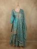 Deep Peacock Teal Blue Floral Zari Embroidered Design Organza Sharara Suit With Dupatta