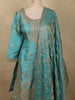 Deep Peacock Teal Blue Floral Zari Embroidered Design Organza Sharara Suit With Dupatta
