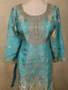 Deep Peacock Teal Blue Floral Zari Embroidered Design Organza Sharara Suit With Dupatta