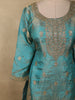 Deep Peacock Teal Blue Floral Zari Embroidered Design Organza Sharara Suit With Dupatta