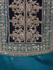 Deep Peacock Teal Blue Floral Zari Embroidered Design Tussar Palazzo Suit with Contrast Dupatta
