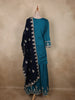 Deep Peacock Teal Blue Floral Zari Embroidered Design Tussar Palazzo Suit with Contrast Dupatta