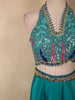 Deep Peacock Teal Blue Heavy Sequins and Mirror Embroidered Design Satin Lehenga