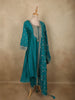 Deep Peacock Teal Blue Sequins Embroidered Design Semi Silk Salwar Suit with Designer Dupatta
