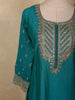 Deep Peacock Teal Blue Sequins Embroidered Design Semi Silk Salwar Suit with Designer Dupatta