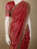 Deep Pink Floral Sequins and Beads Embroidered Design Tissue Silk Saree with Scalloped Border