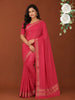 Deep Pink Solid Woven Design Mysore Silk Saree with Zari Border