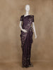 Deep Plum Floral Embroidered Tussar Silk Saree